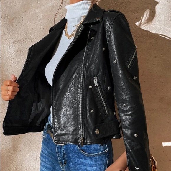 Back Star Stud Vegan Leather Jacket - Picture 6 of 7